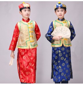 Boy chinese folk dance costumes kids qing dynasty stage performance drama ancient cosplay clothes robes