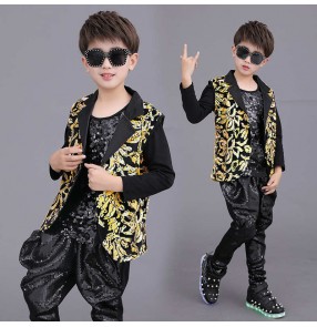 Boy Drum set jazz dance costume boy handsome model catwalk personality trendy go go dancers costume guitar piano hip hop sequin suit