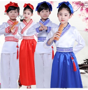 Boy girls chinese folk dance costumes hanfu chinese confucius school stage performance chorus reading performance dress