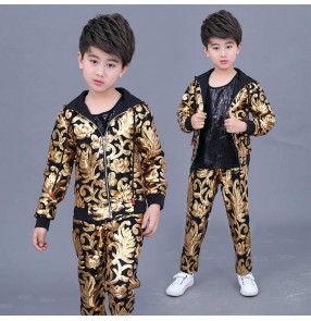 Boy Gold sequined hip-hop Jazz dance costume fashion model show catwalk drum gogo dancers singers performance costume