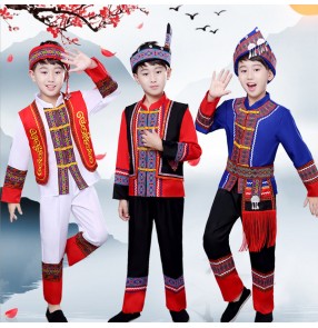 Boy hmong minority miao chinese folk dance costumes kids children drama cosplay costumes