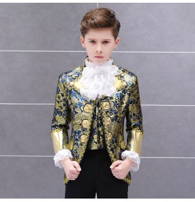 Boy jazz dance blazers coats and pants red gold stage performance European palace drama cosplay stage performance coats and pants