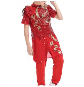 Boy jazz dance costumes host singers magician for children red paillette gogo dancers stage performance modern  hiphop street dance outfits