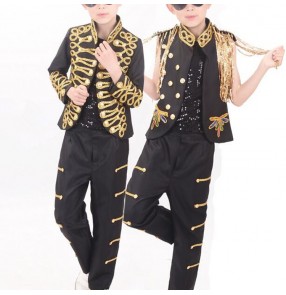 Boy jazz dance costumes kids children singers party stage performance drummer competition march cosplay outfits tops and pants