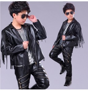 Boy jazz dance costumes modern street hiphop drummer stage performance outfits model show competition fringes jacket t shirt and pants