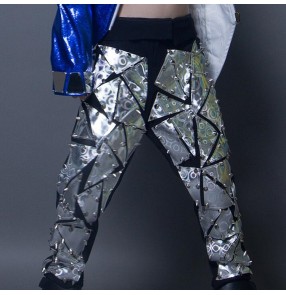 Boy jazz dance laser leather pants handmade drummer model show stage performance competition hiphop gogo dancers trousers