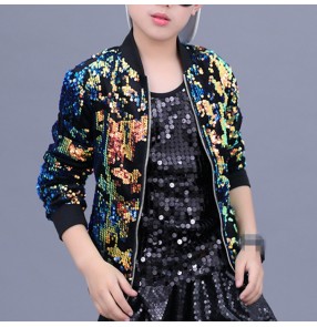 Boy jazz dance sequin jacket kids children gogo dancers robot dance modern dance stage performance hiphop drummer dance tops coats