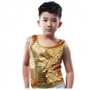 Boy jazz dance vest  for kids children modern dance sequin glitter stage performance hiphop singers drummer competition tops 