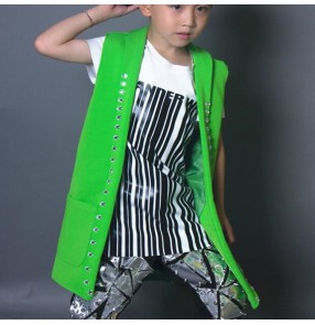 Boy jazz dance vests green long length drummer fashion drummer stage performance singers host hiphop gogo street dance tops