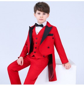 Boy jazz magician host singers tuxedo tops kids children performance costumes tuxedo tops bow shirts and vest and pants