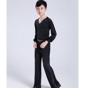 Boy kids black latin dance shirts and pants stage performance ballroom latin dance tops and trousers