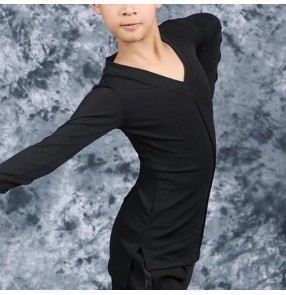 Boy kids black latin dance shirts ballroom dancing shirts chacha dance tops shirts