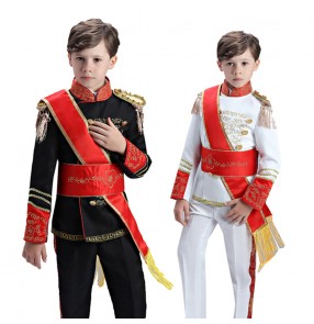 Boy kids black white military European Palace drama honor guard march stage performance cosplay uniforms