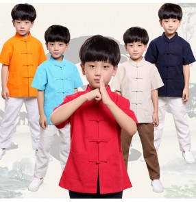 Boy kids children chinese folk dance tang suit stage performance kungfu tops chinese confucius school cosplay tops shirts