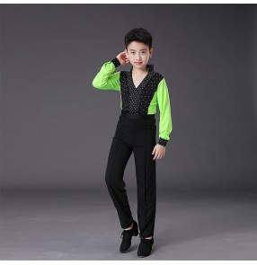 Boy kids children competition rhinestones latin dance shirts and pants salsa chacha dance costumes