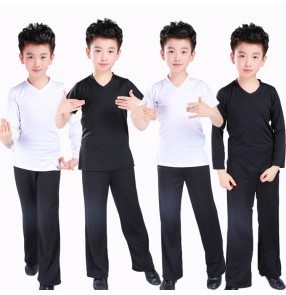 Boy kids children latin ballroom dancing shirts and wide leg pants modern dance gymnastics salsa chacha rumba tops and trousers