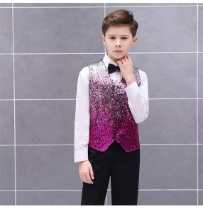 Boy kids children sequin jazz stage performance waistcoat red blue pink sequin model show singers host drummer dance vest 