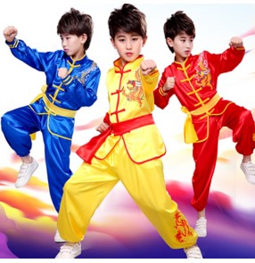 Boy kids chinese dragon traditional Taichi wushu martial uniforms children wushu training stage performance uniforms