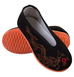 Boy kids chinese folk dance kungfu taichi embrodered dragon pecking clothing shoes stage performance shaolin martial flats breathebale casual shoes