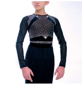 Boy kids diamond long sleeves competition latin dance body shirt ballroom dancing body tops