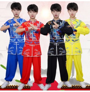 Boy kids Girls Chinese Dragon Kung Fu Uniforms Taijiquan martial arts Wushu performance Suit children's short-sleeved Taichi performance Clothes