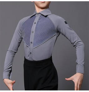 Boy kids latin dance body shirts black white grey colored modern dance ballroom dance leotard tops for kids 