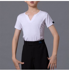 Boy kids Latin Dance Top Summer short-sleeved children's black white gray latin shirts body dance practice t-shirt