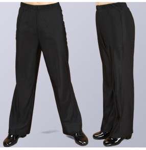 Boy latin ballroom dance straight long pants black colored stage performance wide leg dance pants for kids 