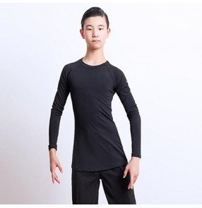 Boy latin ballroom dance tops t shirts kids black color rumba salsa chacha samba dance competition stage performance tops