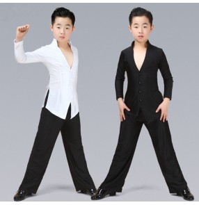 Boy latin dance shirts tops and pants modern dance kids children stage performance ballroom dance samba chacha rumba dance shirts and pants