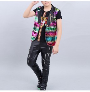 Boy modern dance jazz dance costumes paillette kids street hiphop dance stage performance clothes outfits dancewear