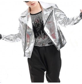 Boy modern dance street hiphop dance jacket silver drummer singers gogo dancers stage performance short length coats