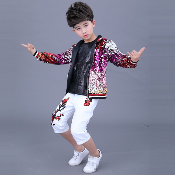 Kids Sequins Vest for Street Hip hop Dance Outwear Jacket for chirldern Stage Performance. 