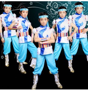 Boy Mongolian dance costumes chinese folk dance costumes riding drama cosplay outfits for kids children