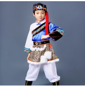 Boy Mongolian dance costumes traditional Chinese folk dance dresses for kids children