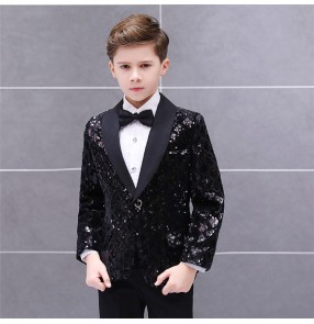 Boy's children kids black sequin jazz dance blazers suit modern dance singers host drummer show performance coats jackets