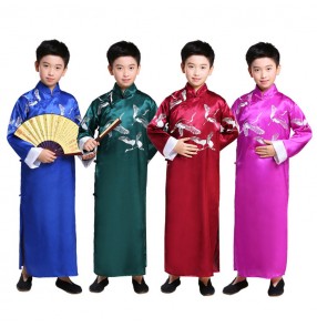 Boy's chinese dresses ancient traditional stage performance crosstalk drama cospaly dragon qipao dresses long shirts