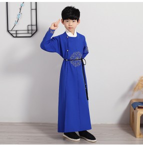 Boy's chinese tang suit china gown and mandarin jacket Cross talk kung fu tai chi robes for kids Chinese style young master's coat