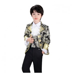 Boy's European palace singers host performance suit gold with black color boy Christmas prince piano choir performance retro stage costume