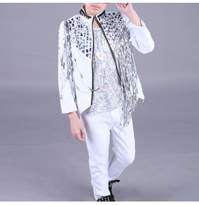 Boy's jazz modern dance outfits costumes kids children hiphop gogo dancers stage performance drummer show performance coats vests pants