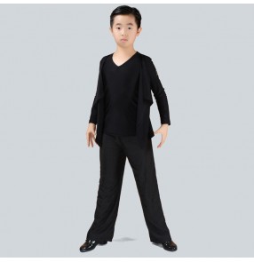 Boy's latin ballroom dance costumes children black grey flamenco waltz tango chacha dance tops shirts and wide leg pants outfits