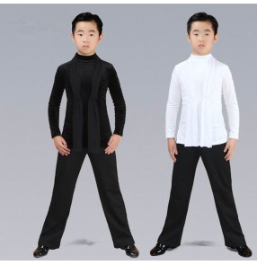 Boy's latin ballroom dance tops and pants children white black stage performance competition chacha rumba waltz tango dance shirts and long pants