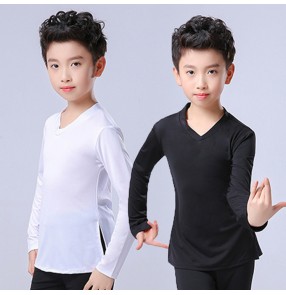 Boy's latin ballroom dance tops shirts kids stage performance gymnastics fitness exercises dance tops