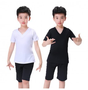 Boy's latin dance tops and shorts kids children white and black stage performance practice exercises modern dance costumes