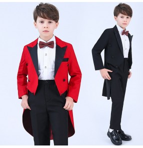 Boy's singer piano suits host magician flower boys stage performance costumes tuxedo tops and pants and shirts and neck bow