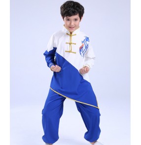 Boy's wushu martial art performance clothing for kids chinese chinese dragon taichi kungfu uniforms for boys pratice group performance clothing