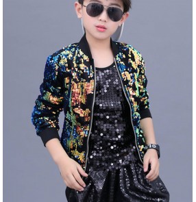 Boy sequin bling jazz dance jacket kids hiphop rap dance coats modern dance gogo dancers drummer model performance coats 