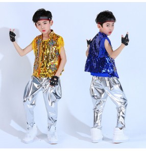 Boy sequin jazz dance costumes silver red gold royal blue hiphop drummer show stage performance street dance cheerleaders dance outfits costumes