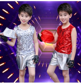 Boy sequin modern jazz dance costumes stage performance hiphop drummer stage performance tops and shorts