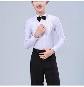 Boy white children latin dance shirt kids children ballroom dancing stage performance leotard body tops